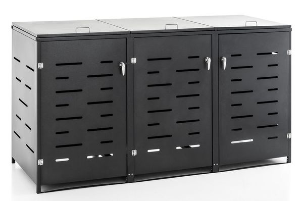 3er Mülltonnenbox aus Edelstahl, ca. 207 x 77,5 x 115 cm - Anthrazit