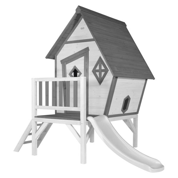 Cabin XL Spielhaus Grau/weiß - Weiße Rutsche