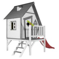 Cabin XL Spielhaus Grau/weiß - Rote Rutsche