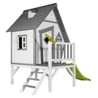 Cabin XL Spielhaus Grau/weiß - Lindgrüne Rutsche