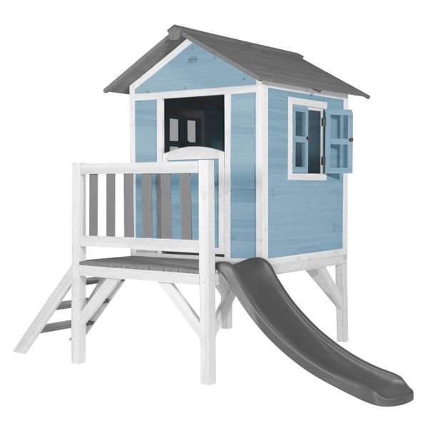 Lodge XL Spielhaus Karibikblau - Graue Rutsche