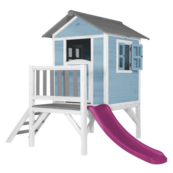 Lodge XL Spielhaus Karibisches Blau - Lila Rutsche