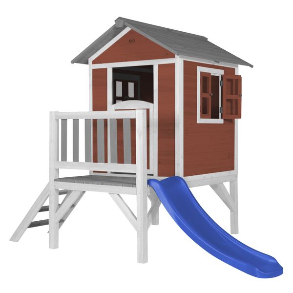 Lodge XL Spielhaus Skandinavisches Rot - Blaue Rutsche