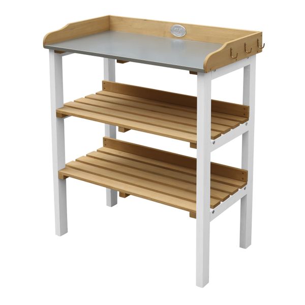 Pflanztisch mit Ablageflächen Braun/Weiß
