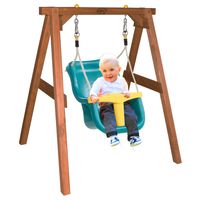 Babyschaukel Braun mit Sitz Türkis/gelb