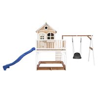 Liam Spielhaus mit Roxy Nestschaukel Braun/Weiß - Blaue Rutsche