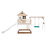 Liam Spielhaus mit Summer Nestschaukel Braun/Weiß - Weiße Rutsche