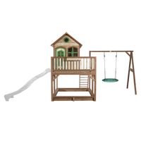 Liam Spielhaus mit Summer Nest Schaukel Braun/grün - Weiße Rutsche