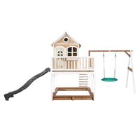Liam Spielhaus mit Summer Nest Schaukel Braun/weiß - Graue Rutsche
