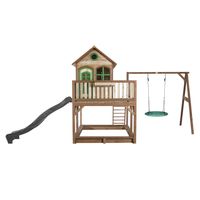 Liam Spielhaus mit Summer Nest Schaukel Braun/grün - Graue Rutsche