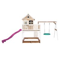 Liam Spielhaus mit Summer Nestschaukel Braun/Weiß - Lila Rutsche