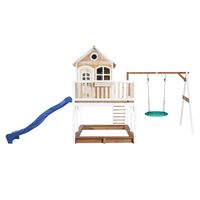 Liam Spielhaus mit Summer Nestschaukel Braun/Weiß - Blaue Rutsche