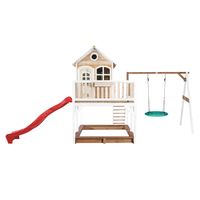 Liam Spielhaus mit Summer Nestschaukel Braun/Weiß - Rote Rutsche