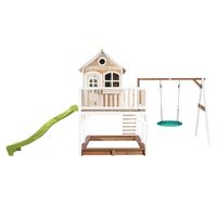 Liam Spielhaus mit Summer Nestschaukel Braun/Weiß - Lindgrüne Rutsche