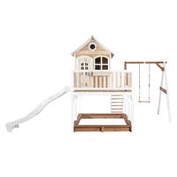 Liam Spielhaus mit Einzelschaukel Braun/Weiß - Weiße Rutsche