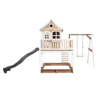 Liam Spielhaus mit Einzelschaukel braun/weiß - Graue Rutsche