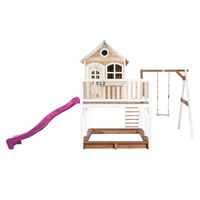 Liam Spielhaus mit Einzelschaukel Braun/Weiß - Lila Rutsche