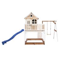 Liam Spielhaus mit Einzelschaukel Braun/Weiß - Blaue Rutsche