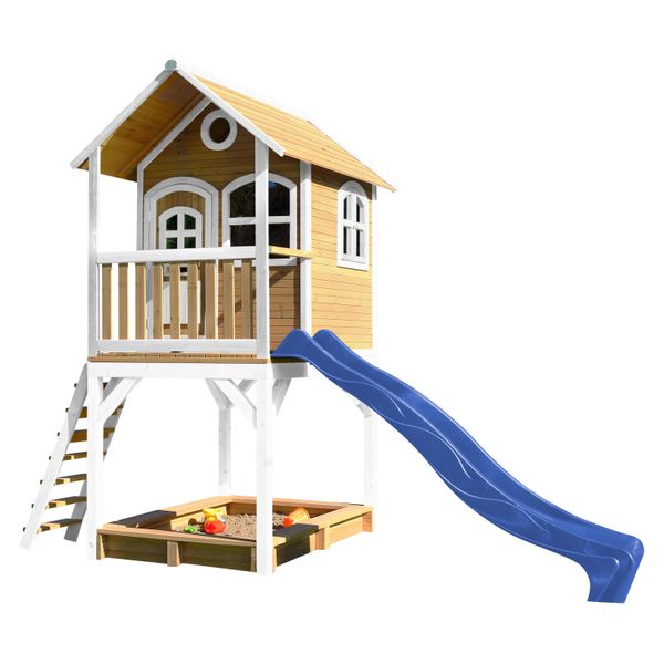 Sarah Spielhaus Braun/weiß mit Blaue Rutsche