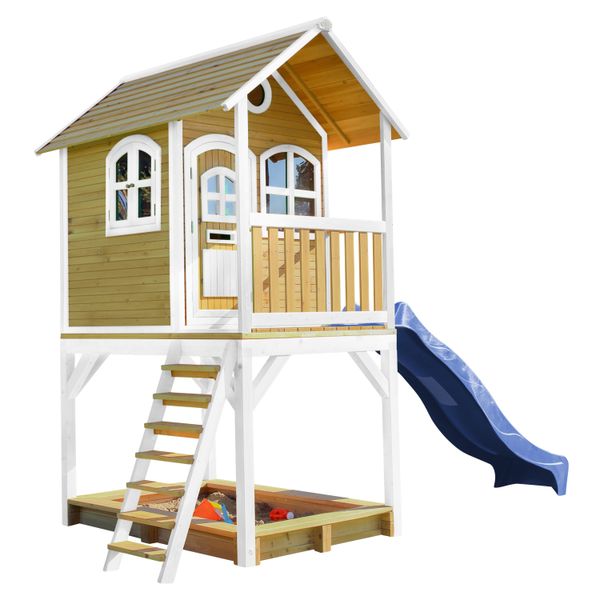 Sarah Spielhaus Braun/weiß mit Blaue Rutsche