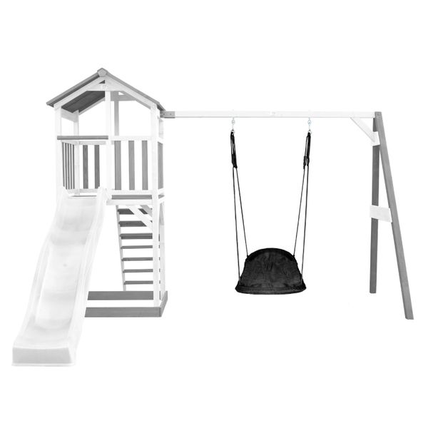 Beach Tower Spielturm mit Roxy Nestschaukel - Weiße Rutsche