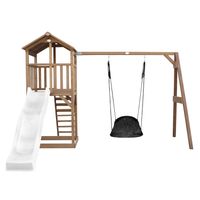 Beach Tower Spielturm mit Roxy Nest Schaukel Braun - Weiße Rutsche
