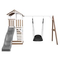 Beach Tower Spielturm mit Roxy Nest Schaukel Braun/weiß - Graue Rutsche