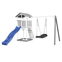 Beach Tower Spielturm mit Roxy Nestschaukel - Blaue Rutsche