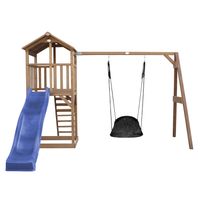 Beach Tower Spielturm mit Roxy Nest Schaukel Braun - Blaue Rutsche