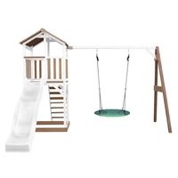 Beach Tower Spielturm mit Summer Nest Schaukel Braun/weiß - Weiße Rutsche