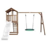 Beach Tower Spielturm mit Summer Nest Schaukel Braun - Weiße Rutsche