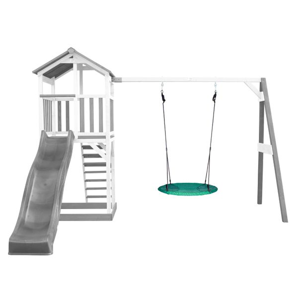Beach Tower Spielturm mit Summer Nestschaukel - Graue Rutsche