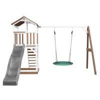 Beach Tower Spielturm mit Summer Nest Schaukel Braun/weiß - Graue Rutsche
