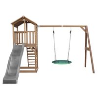 Beach Tower Spielturm mit Summer Nest Schaukel Braun - Graue Rutsche