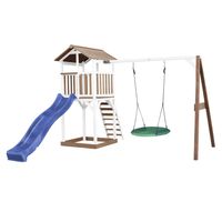 Beach Tower Spielturm mit Summer Nest Schaukel Braun/weiß - Blaue Rutsche