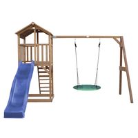 Beach Tower Spielturm mit Summer Nest Schaukel Braun - Blaue Rutsche