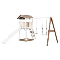 Beach Tower Spielturm mit Doppelschaukel Braun/weiß - weiße Rutsche