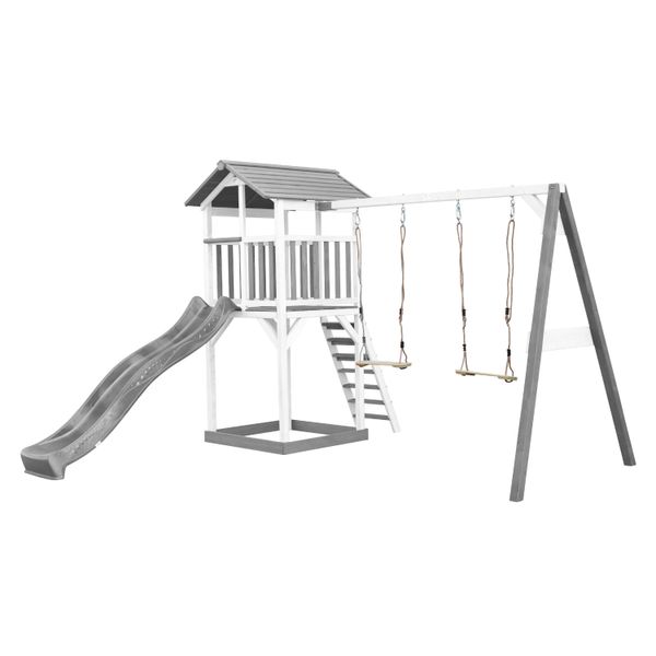 Beach Tower Spielturm mit Doppelschaukel - Graue Rutsche