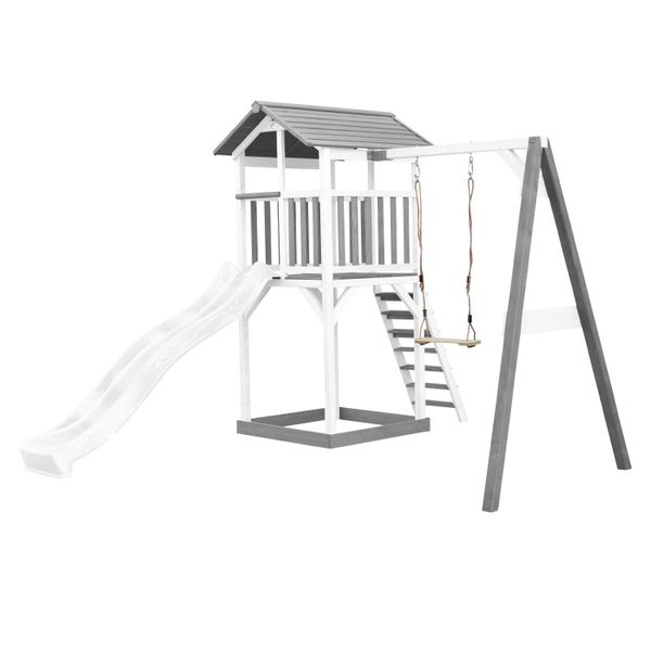 Beach Tower Spielturm mit Einzelschaukel - Weiße Rutsche