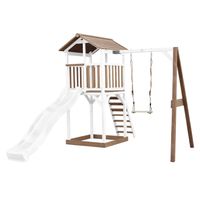 Beach Tower Spielturm mit Einzelschaukel Braun/weiß - weiße Rutsche