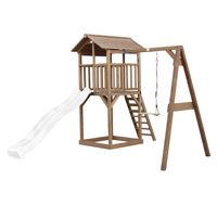 Beach Tower Spielturm mit Einzelschaukel Braun - Weiße Rutsche