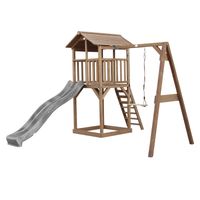 Beach Tower Spielturm mit Einzelschaukel Braune - Graue Rutsche
