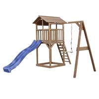 Beach Tower Spielturm mit Einzelschaukel Braun - Blaue Rutsche