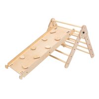 Kletterdreieck mit Leiter und Kletterwand aus Holz - Natur