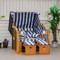Strandkorb 118x79x150 cm für 2 Personen inkl. Rücken- und Sitzkissen verstellbare Rückenlehne Klapptische und Fußstützen blau