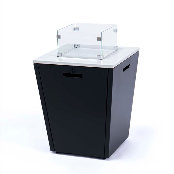Feuerschale Aluminiumrahmen gehärtetes Glas Tischplatte inkl. Windschutz Glasperlen & Abdeckung