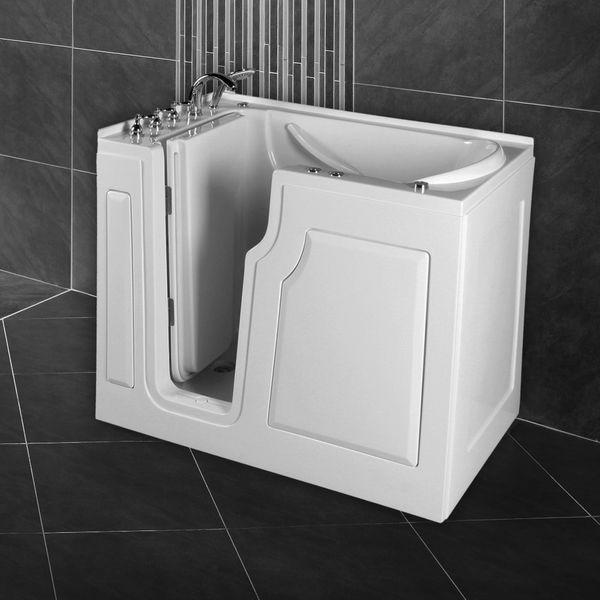 Seniorenbadewanne 122x71 cm mit Whirlpool-Funktion Wasserdüsen integrierter Tür für leichten Einstieg pflegeleichte Oberfläche