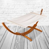 Hängematte 316x120x120cm Massivholz Baumwolle Garten Relaxliege Outdoor Holz-Gestell Lärche geölt Naturfaser bis 130kg belastbar