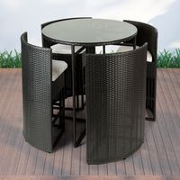 Bar-Set 100x110 cm Polyrattan, Tisch mit Glasplatte, inkl. Sitzauflagen