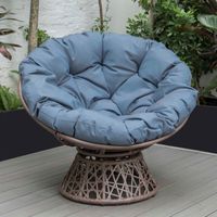 Lounge Sessel 92x80x80,5 cm aus Rattan Rundkissen drehbar 360 Grad pflegeleicht elegantes Design verstellbare Kunststofffüßchen Braun/Blau